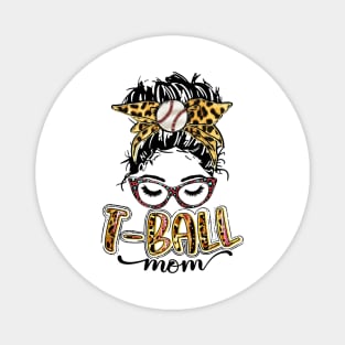 T Ball Mom Messy Bun Leopard, Baseball Mom Leopard Magnet